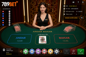 Giao diện bàn Andar Bahar trực tuyến với Dealer và hai cửa cược
