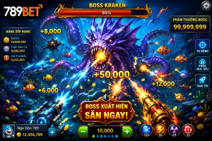Giao diện Bắn Cá Boss với Boss khổng lồ xuất hiện giữa đại dương