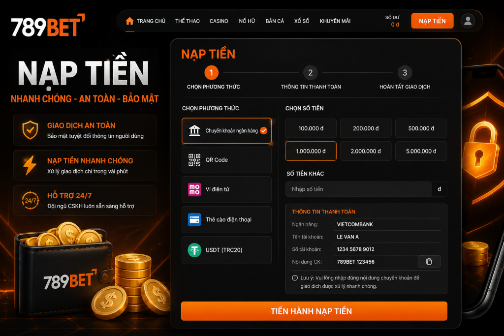 Giao diện hướng dẫn nạp tiền 789BET