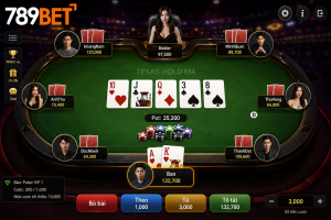 Giao diện bàn Poker trực tuyến với các lá bài