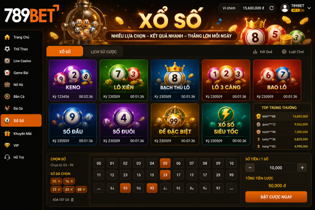 Giao diện sảnh Xổ Số 789Bet