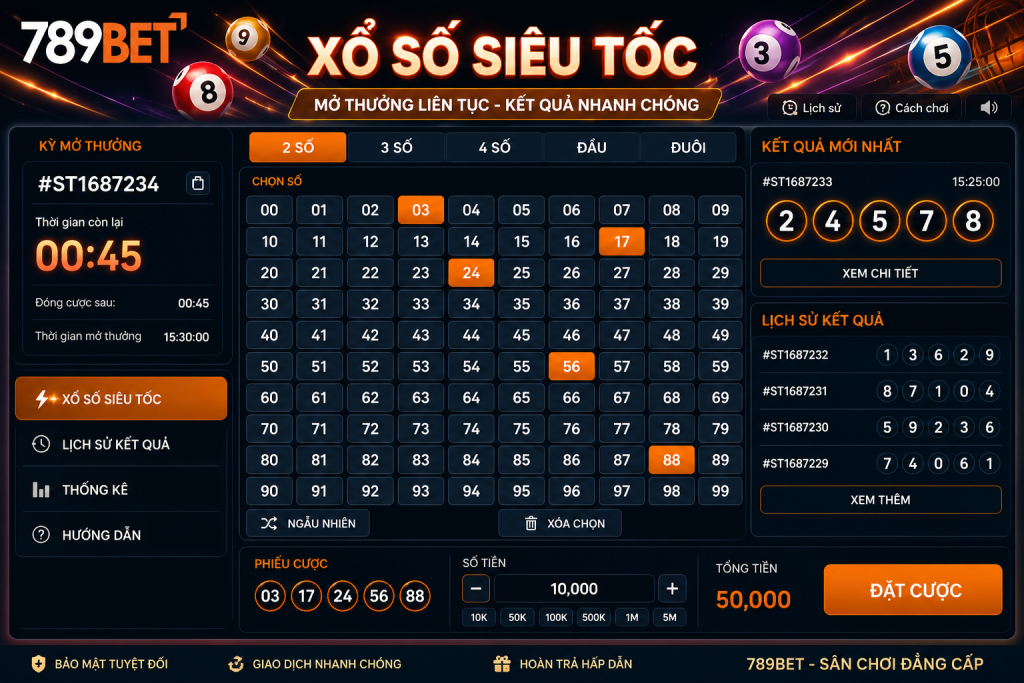 Giao diện bảng Xổ Số Siêu Tốc